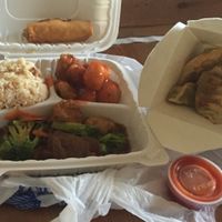 dinner combo 1 and pot stickers at Yuan Su Vegetarian in Portland