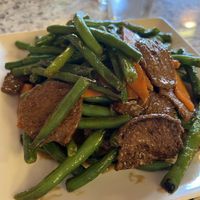 beef and green beans   at Yuan Su Vegetarian in Portland