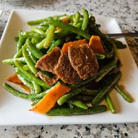 Grean bean veggie beef at Yuan Su Vegetarian in Portland