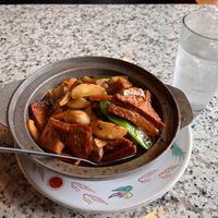 Veggie Ham, Mixed Mushrooms, & Tofu with Hot Sauce in Hot Pot

I love the spicy and numbing effect ("málà") of the Sichuan peppercorns. at Yuan Su Vegetarian in Portland
