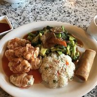 Broccoli "beef" and sweet and sour "chicken" - yum!  at Yuan Su Vegetarian in Portland