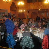 Happy diners talking, eating, enjoying each other's company.  The north 3 tables. at Yuan Su Vegetarian in Portland