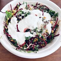 Green Detox Bowl. I forgot to take a pic before I mixed it all up ☺️ This dressing (a generous amount for sure) is the best plant based dressing I have ever tasted.  at Healthy Rabbit in Brantford