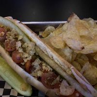 Vegan  Chicago style hotdog at Ground Kontrol in Portland