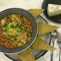 Baked beans with delicious sourdough bread.  Key lime pie. at Cheeky Yam in Cairns