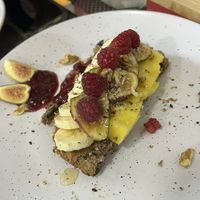Sweet and love toast (peanut butter & jam & fruit)  at Happy Belly / Eat Smart in Tirana