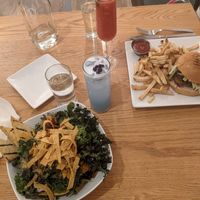 Fantastic bowl with tofu and burger with fries. Also some drinks! at Pure Kitchen - Elgin in Ottawa