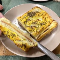 Puff pastry with salami filling  at Green Beans in Lisbon