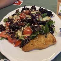 Salad with “fish” fillet  at Green Beans in Lisbon