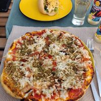 Beyond sausage hotdog and bacon-mushroom-pizza at Green Beans in Lisbon