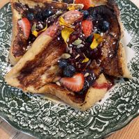 Vegan French toast with berries  at Velocity Cafe in Inverness