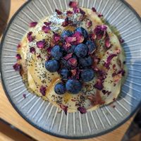 Classic lemon and blueberry pancakes at Velocity Cafe in Inverness