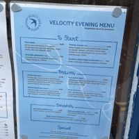 menu  at Velocity Cafe in Inverness
