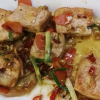 Tofu with lemongrass and chilli(half eaten) at Bao Anh in Ninh Binh