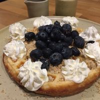 Waffles with blueberries and cream at Armonica Cafe in Lima