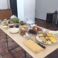 Saturday brunch table at Terapija in Riga