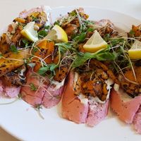 Carrot-salmon toasts at Terapija in Riga