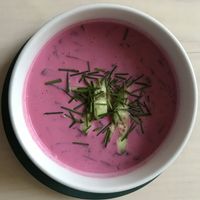 Chilled soja yoghurt soup at Terapija in Riga