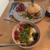 Breakfast burger and coconut milk rice  at Emmi's Kitchen - Glockenbach in Munich