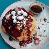 American pancakes with maple sirup and topping at Emmi's Kitchen - Glockenbach in Munich