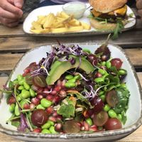 Healthy Wealthy Salad (+ avocado) and Jalapeño Burger - 10/10 recommend both! at Emmi's Kitchen - Glockenbach in Munich
