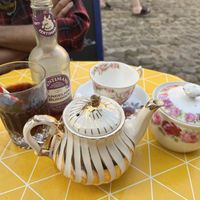 Tea and dandelion and burdock  at Scarlett's Vintage Tea Rooms in Knaresborough