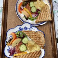 Smoked tofu toastie and a ‘cheese’ and ‘ham’ toastie- all vegan friendly and delicious 😋  at Scarlett's Vintage Tea Rooms in Knaresborough