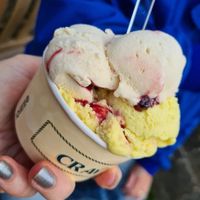 Blackcherry donut and Bakewell ice creams at Crave Ice Cream in Ventnor