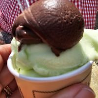 Chocolate orange ice cream and lime sorbet at Crave Ice Cream in Ventnor