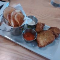 Vegan fish and chips  at Lincoln Street Food in Lunenburg