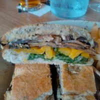 Mediterranean vegetable rosemary focaccia sandwich
 at Banyan Bar & Kitchen in Manchester