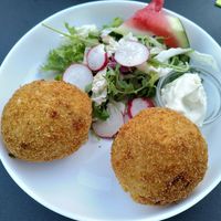 Risotto balls. Couldn't finish our main dish after that, but tasty anyway! at Laudis Sauerlandstuben in Meschede