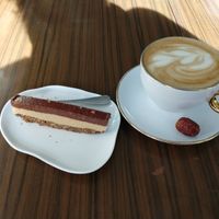 Peanut chocolate cake, cappuccino at LAS in Sopot