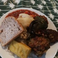 Vegan stuffed peppers at Madglad Cafeteria in Copenhagen