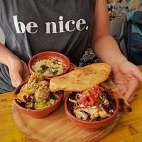 appetizer sampler: everything on this plate was delicious! at Pura Vida Vegan Bar in Madrid