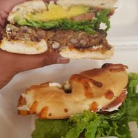 Black bean bagel burger at Kaya's in Kawanui