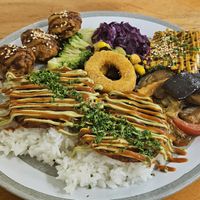 3 rich protein dish. So yummy😋 at Vegan Buffet in Hamilton