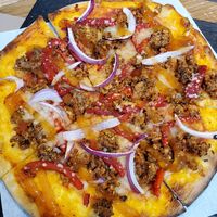 Sweet Pepper and sausage - yum! #Veganuary at Virtuous Pie  in Vancouver