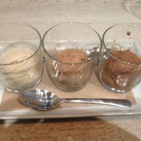Ice Cream from left to right: Hawaiian Vanilla, coffee and donut, salted caramel chocolate at Virtuous Pie  in Vancouver