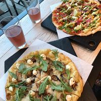 Los tacos, Superfunghi, and charcoal blackberry kombucha. at Virtuous Pie  in Vancouver