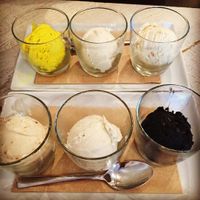 Vegan ice cream flights, a happy hour special! at Virtuous Pie  in Vancouver