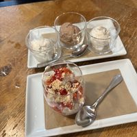 ice cream flight + strawberry shortcakee  at Virtuous Pie  in Vancouver