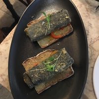 Bread topped with „Sardines“ at 26 Vegan Food Project in Lisbon
