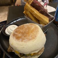 Burger with sweet potato fries  at 26 Vegan Food Project in Lisbon