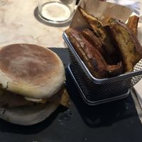 Burger + sweet potatoes   at 26 Vegan Food Project in Lisbon