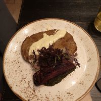 Seiten schnitzel with mustard-honey dressing, salad and root beet/carrot lasagne at 26 Vegan Food Project in Lisbon