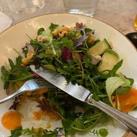 '10 Leaves' Salad €10 - Carrot and celery couscous under ten leaves with apple courgette cannelloni with cream cheese, pickled carrots, hazelnuts
and mint vinaigrette at 26 Vegan Food Project in Lisbon