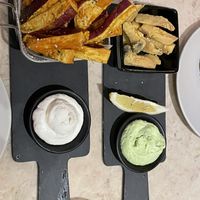 Sweet potato fries and cuttlefish    at 26 Vegan Food Project in Lisbon