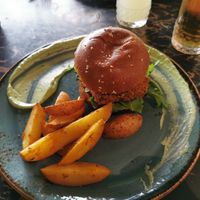 Tofu & Chips burger (pretty good) at 26 Vegan Food Project in Lisbon