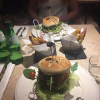 meaty Lentil Burger and bloody Beet Burger with Sweet potato fries at 26 Vegan Food Project in Lisbon